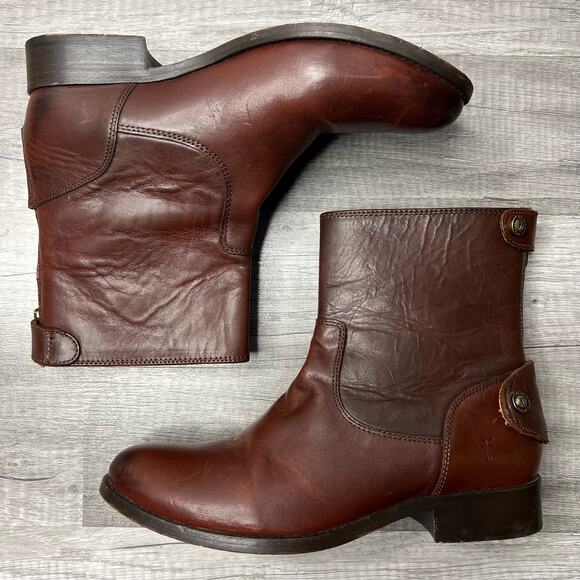 FRYE Womens Melissa Leather Button Zip Short Brown Boots Western Size 6 - Picture 2 of 7